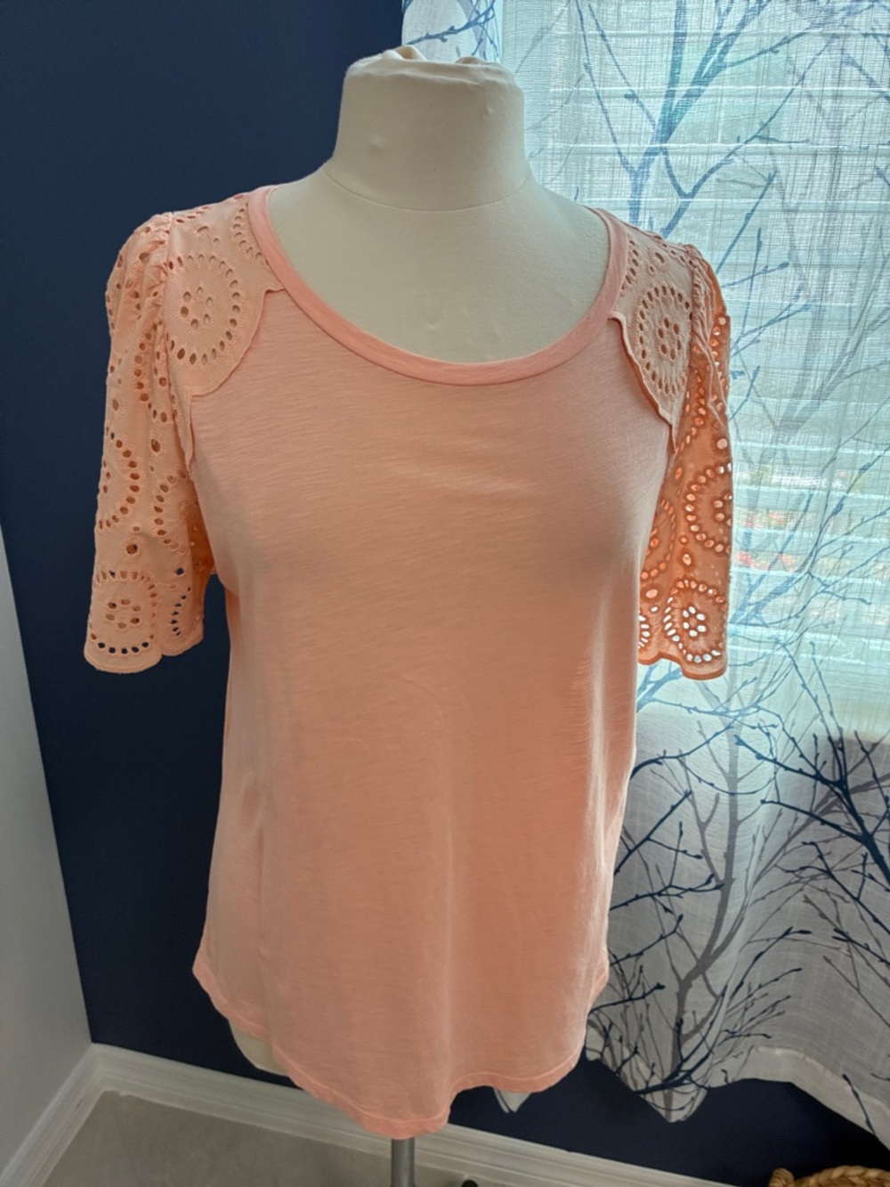 LOFT Peach Eyelet Sleeve Tee